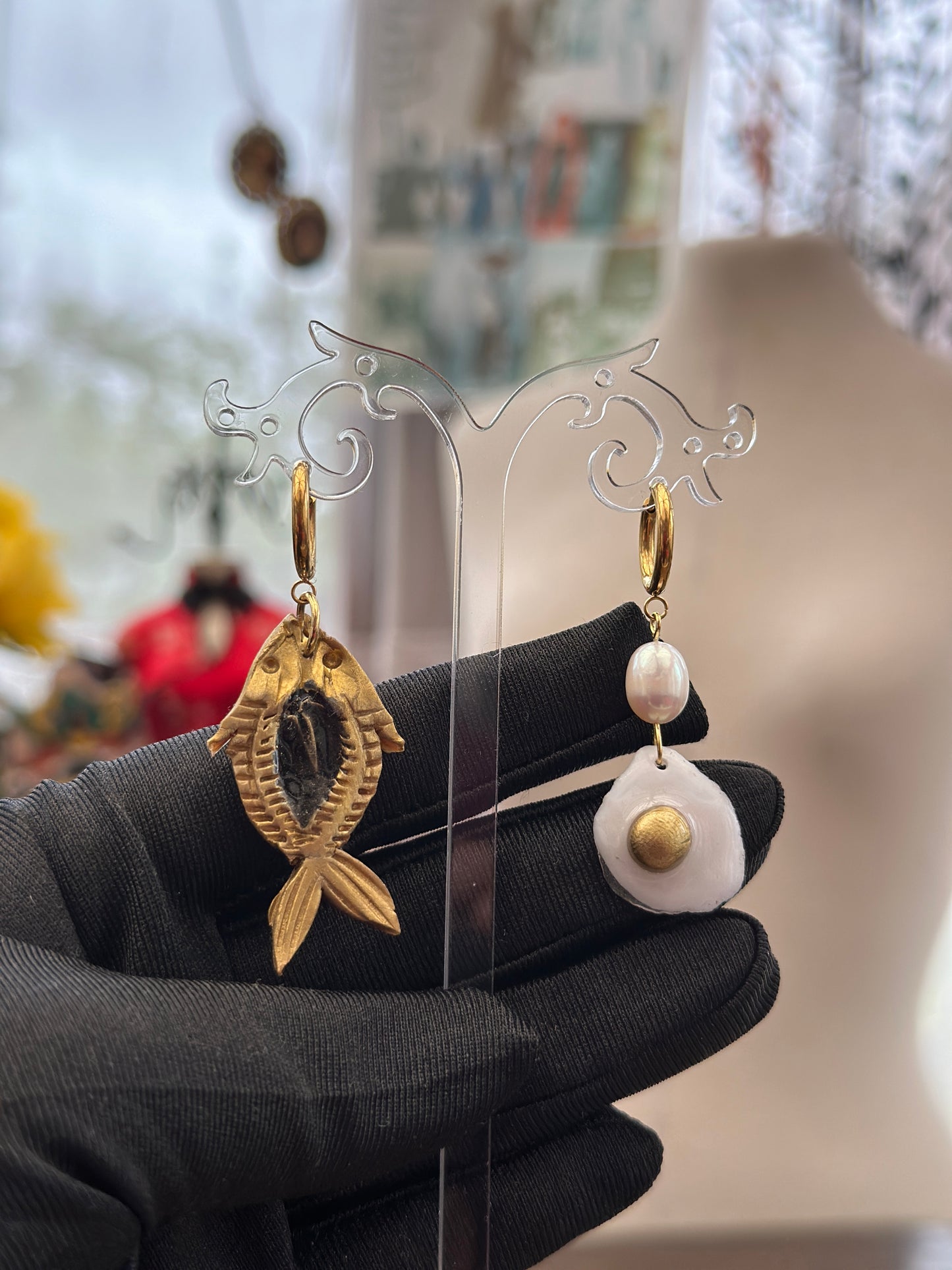 Bangus and Egg Hoop Earrings