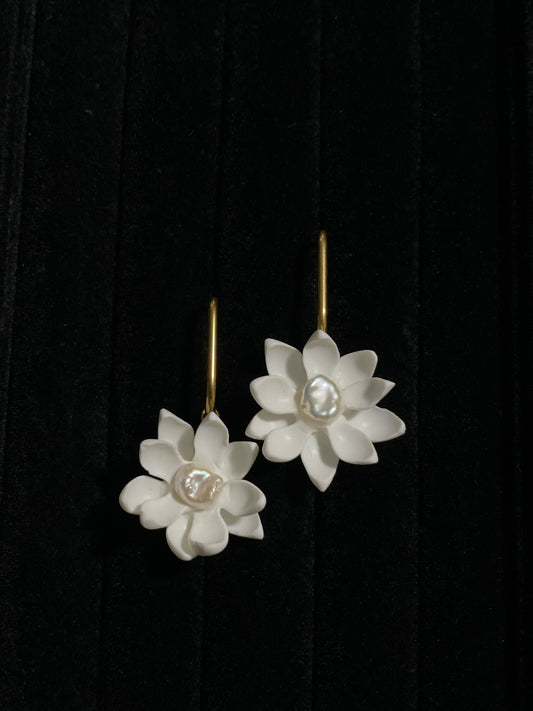 Gold Square Hoop Sampaguita with Dangling Earrings