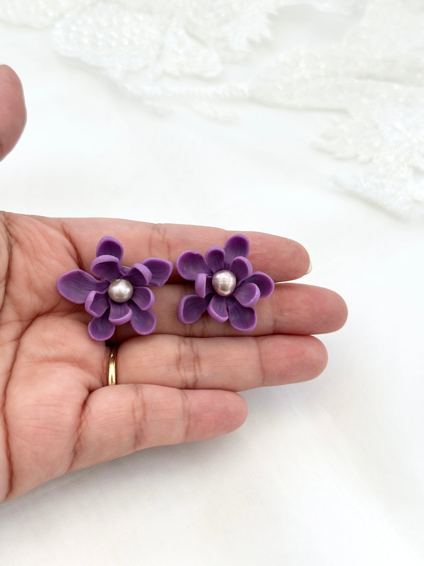 Ube Sampaguita Pearl Studs