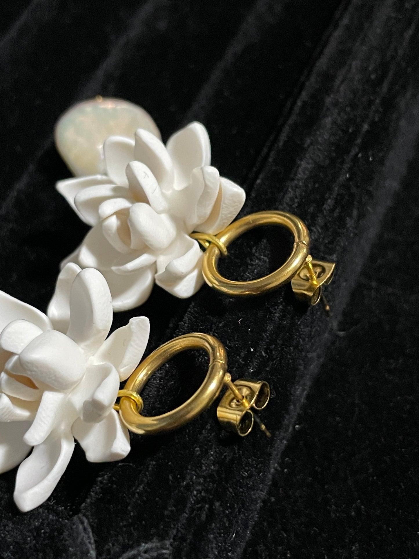 Gold Circle Sampaguita Dangling Stud Earrings