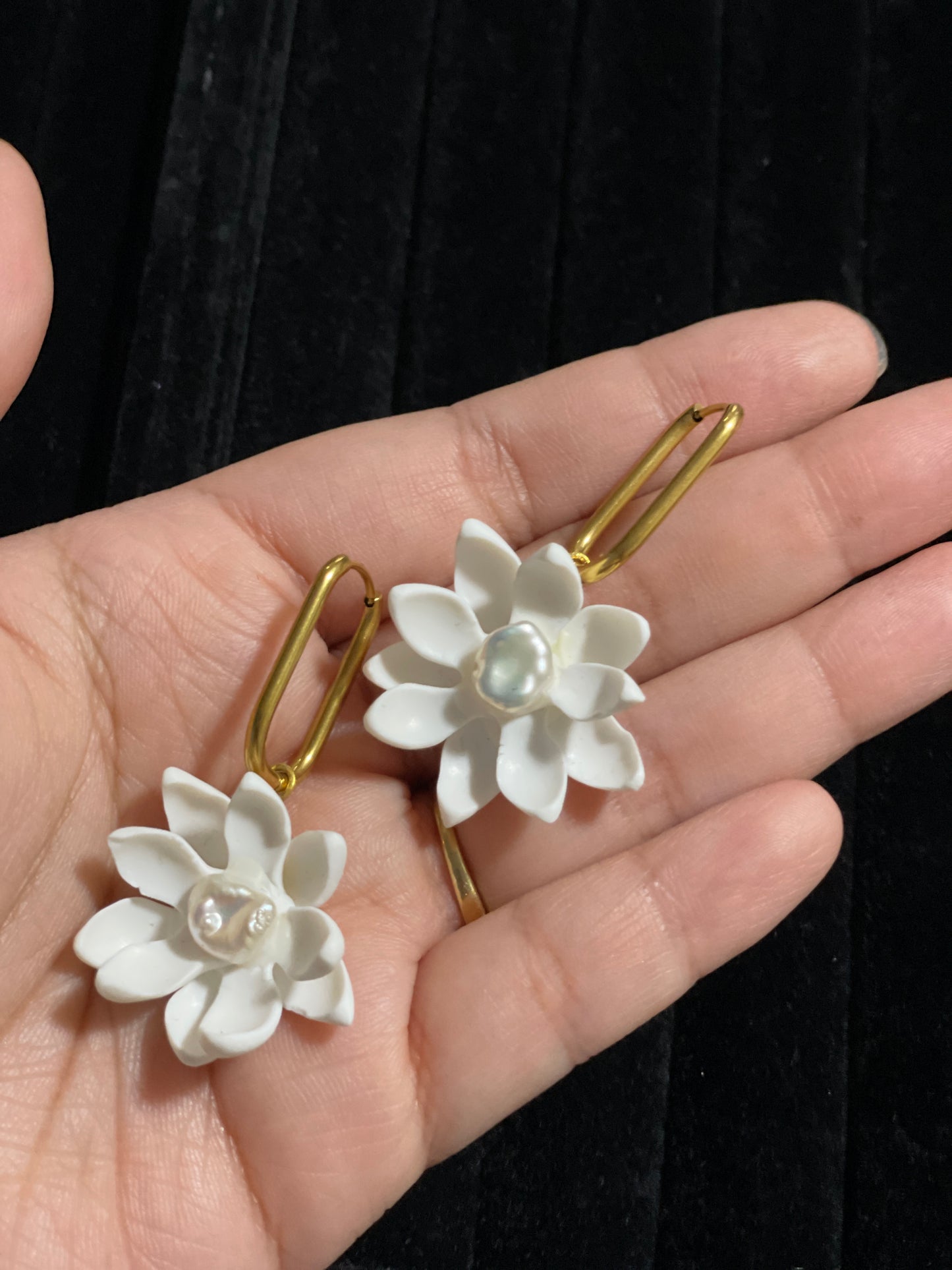 Gold Square Hoop Sampaguita with Dangling Earrings