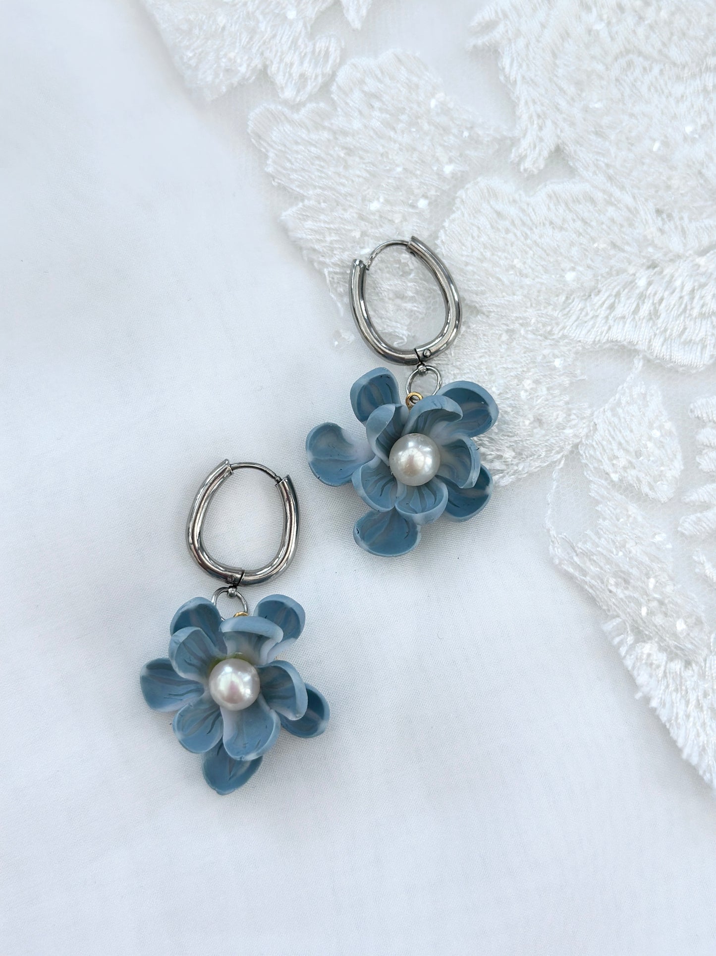 Baby Blue Sampaguita with Silver Hoops