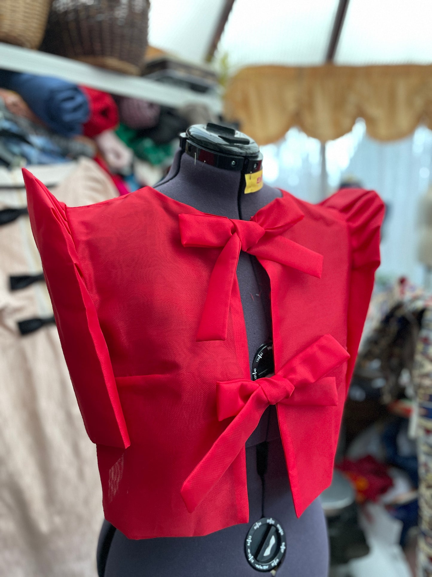Malambing in Red 2 bow front Filipiniana Top