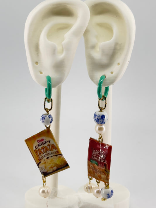 Patata Martys Pearl and Porcelain Mismatched Hoop Earrings