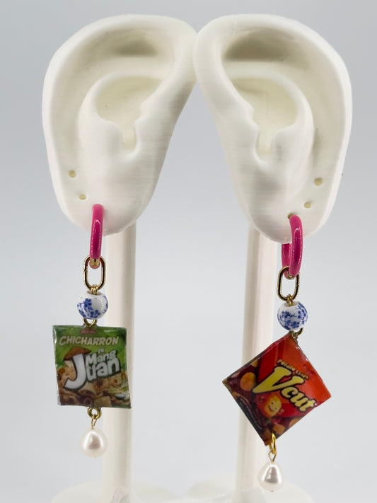 Mang Juan V Cut Pearl and Porcelain Drop Hoop Earrings