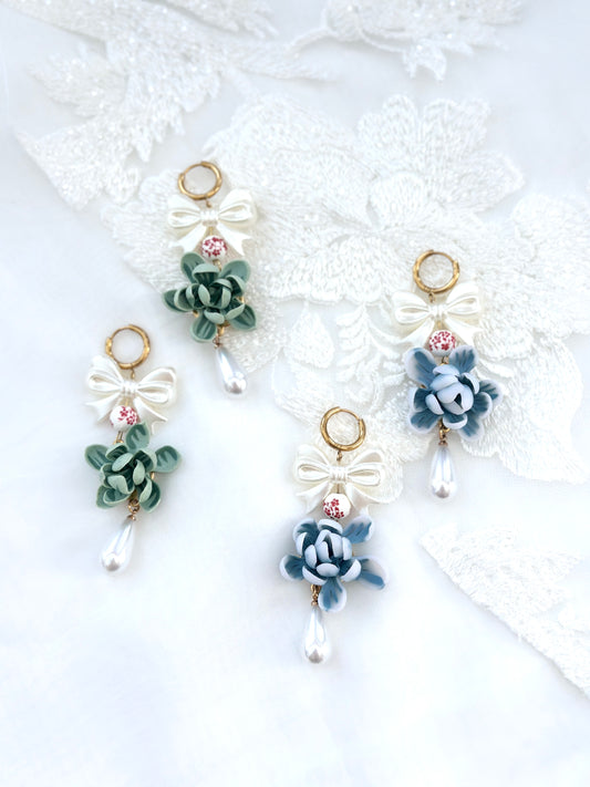 Bow, Sampaguita, and Pearls Drop Earrings