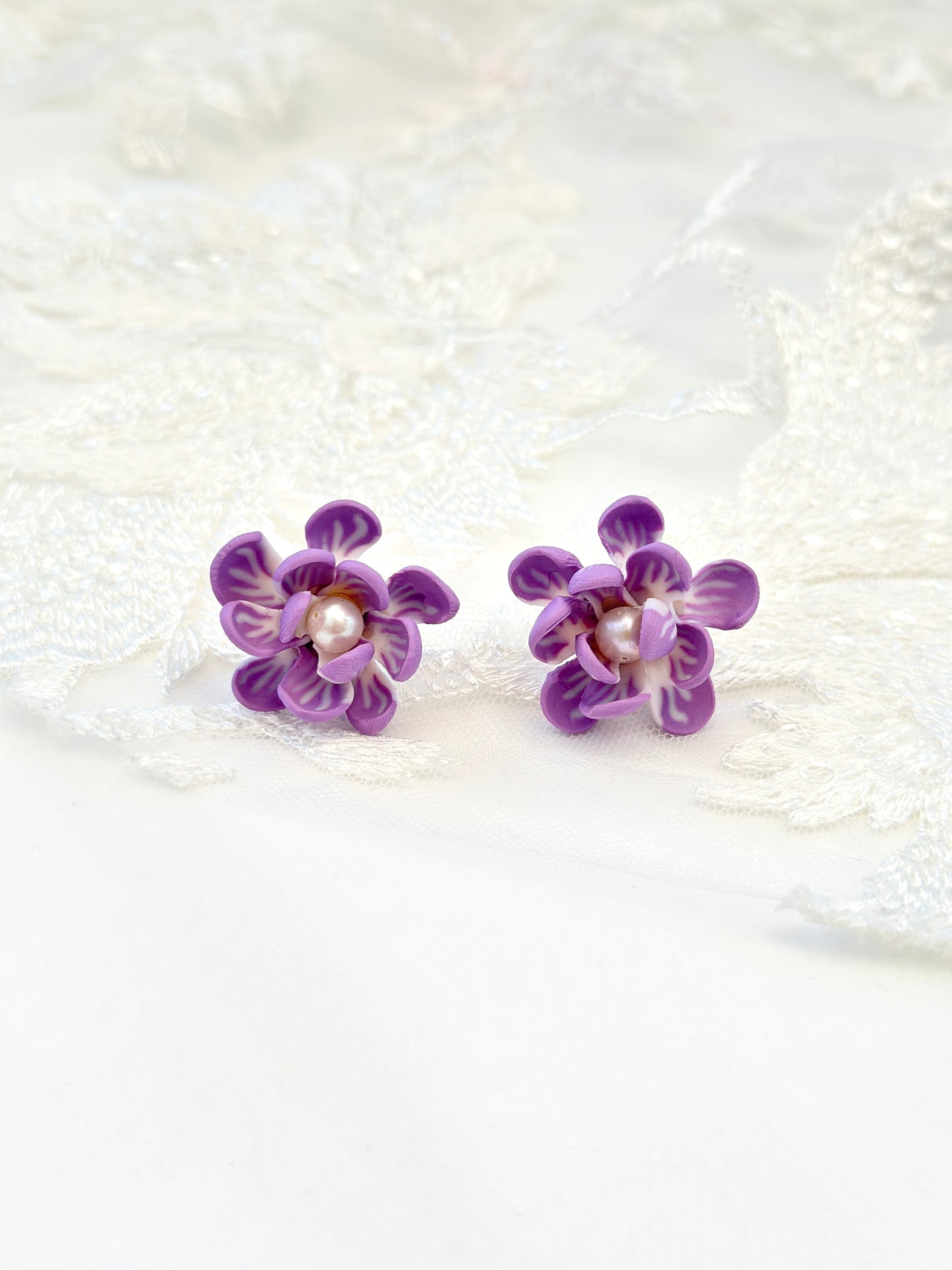 Ube Sampaguita Pearl Studs