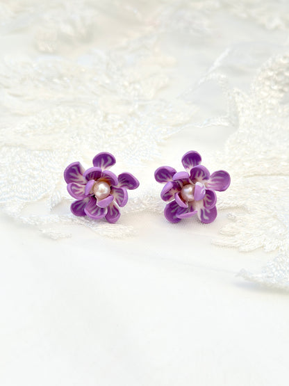 Ube Sampaguita Pearl Studs