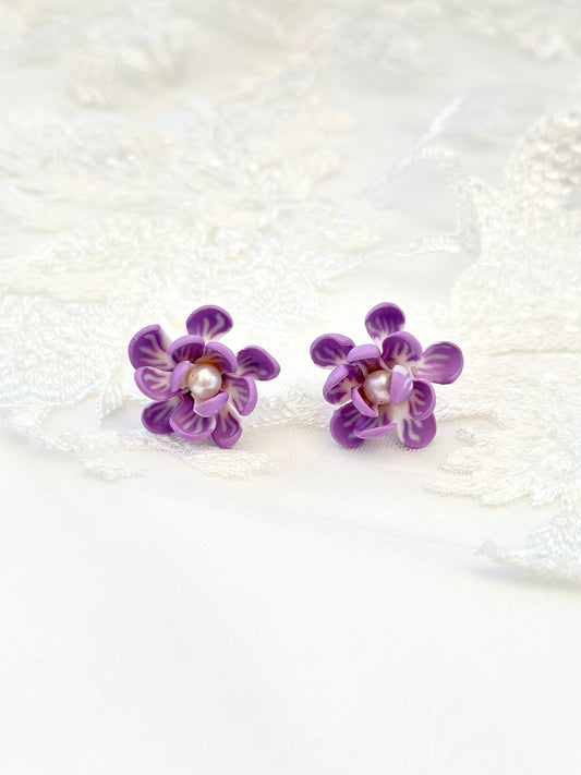 Ube Sampaguita Pearl Studs