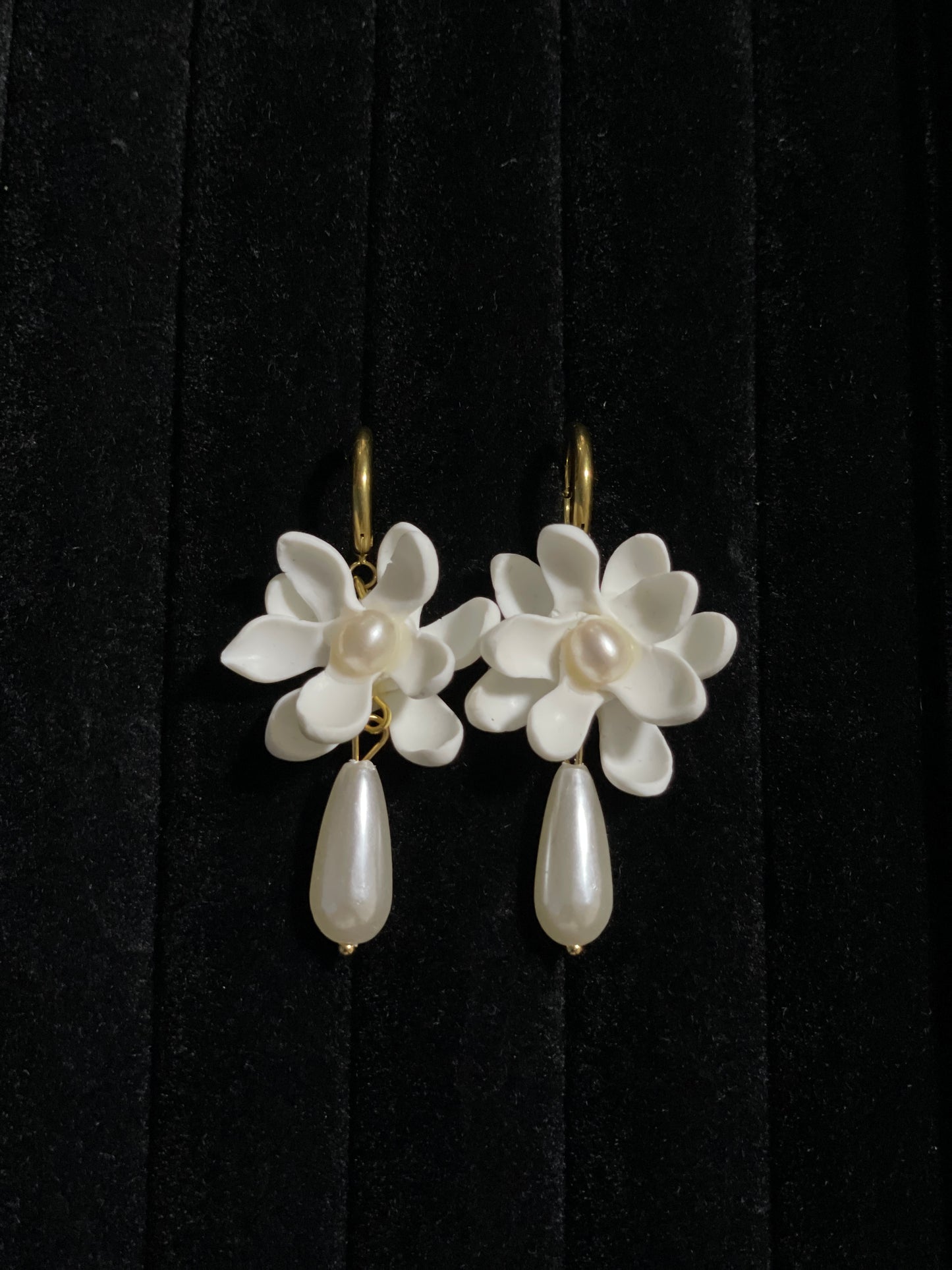 Gold Hoop Sampaguita with Pearl Dangling Earrings