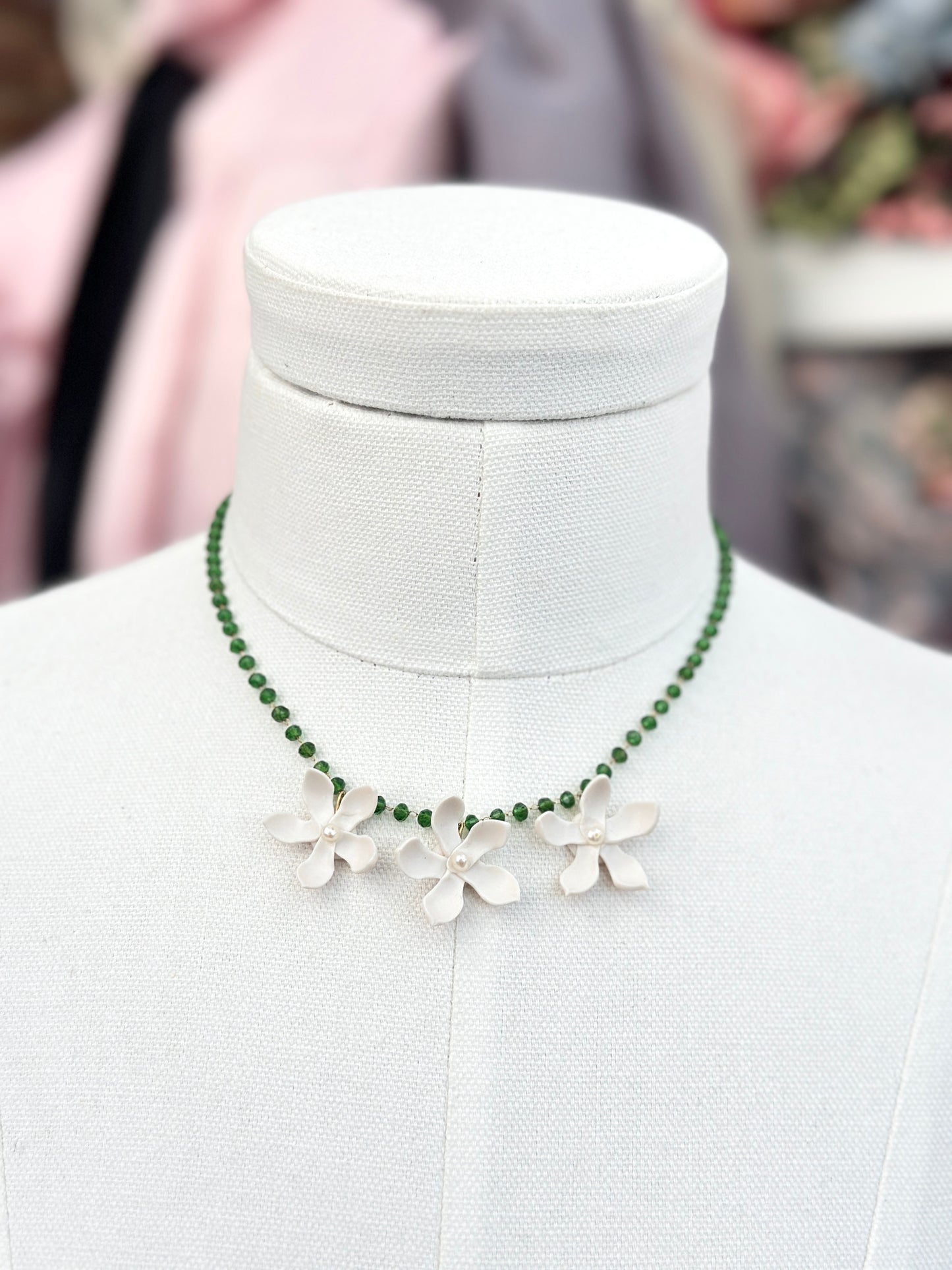 Trio Sampaguita Choker Green Crystal Acrylic Necklace