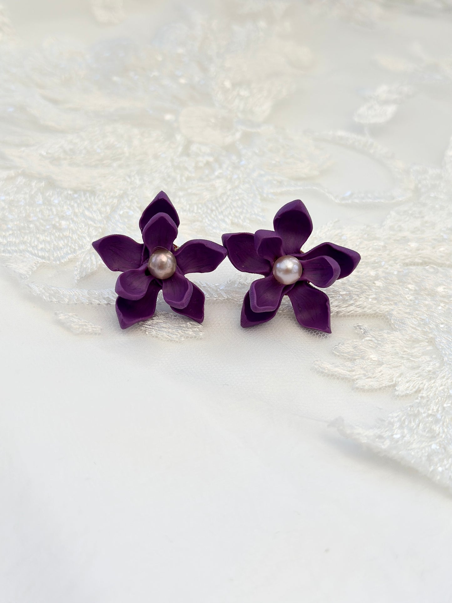 Ube Sampaguita Pearl Studs