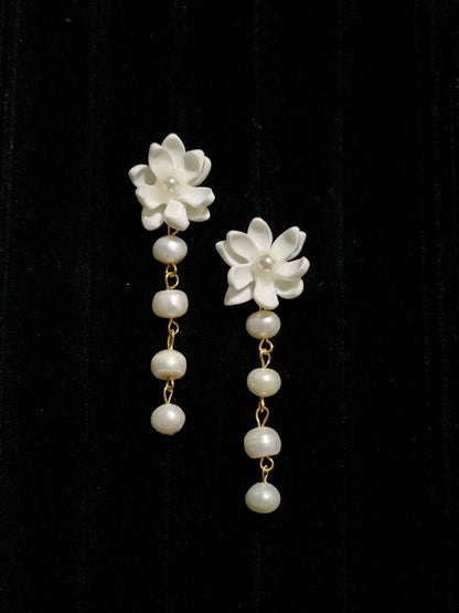 Sampaguita and Pearls Dangling Earrings