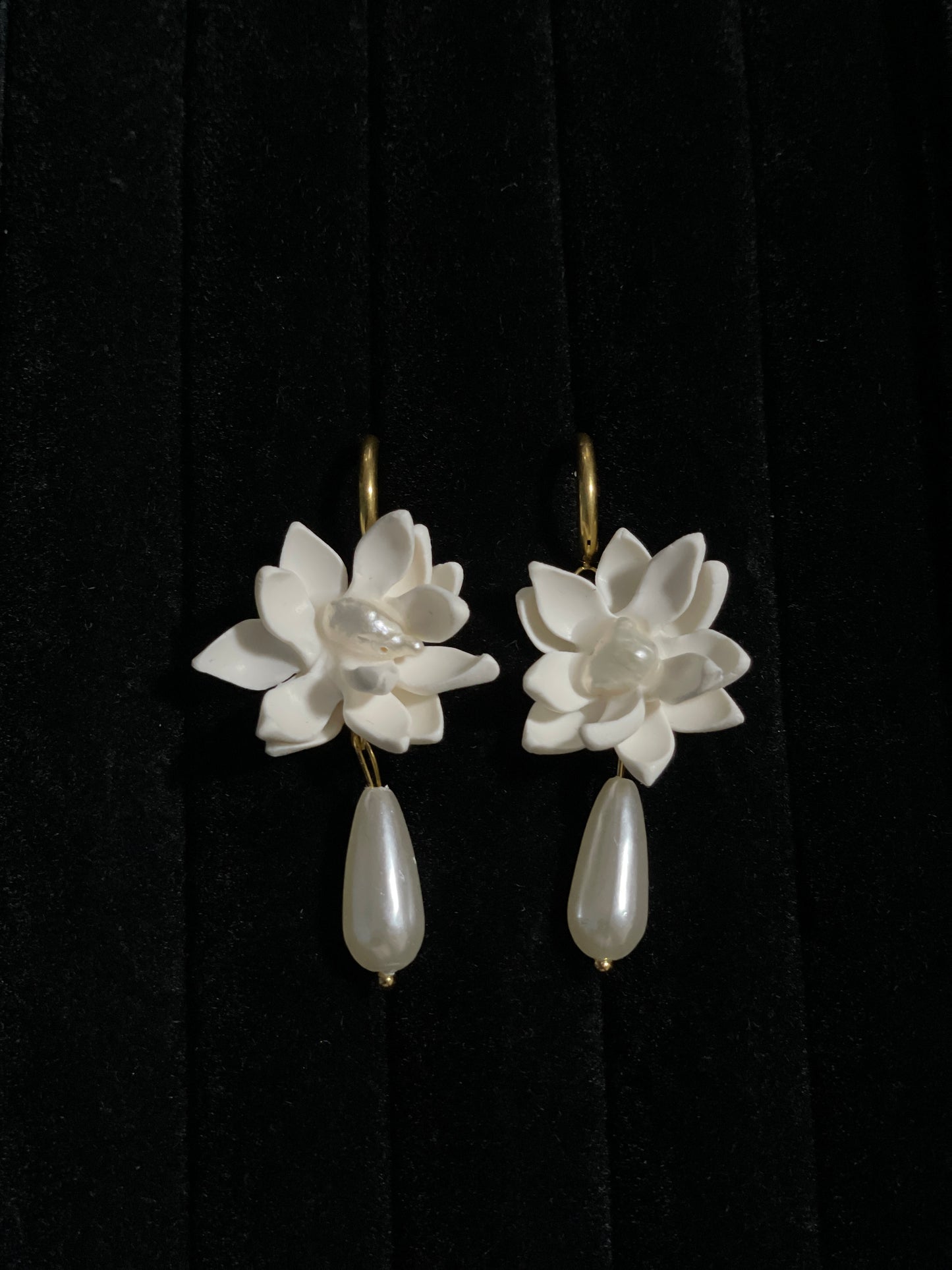 Gold Hoop Sampaguita with Pearl Dangling Earrings