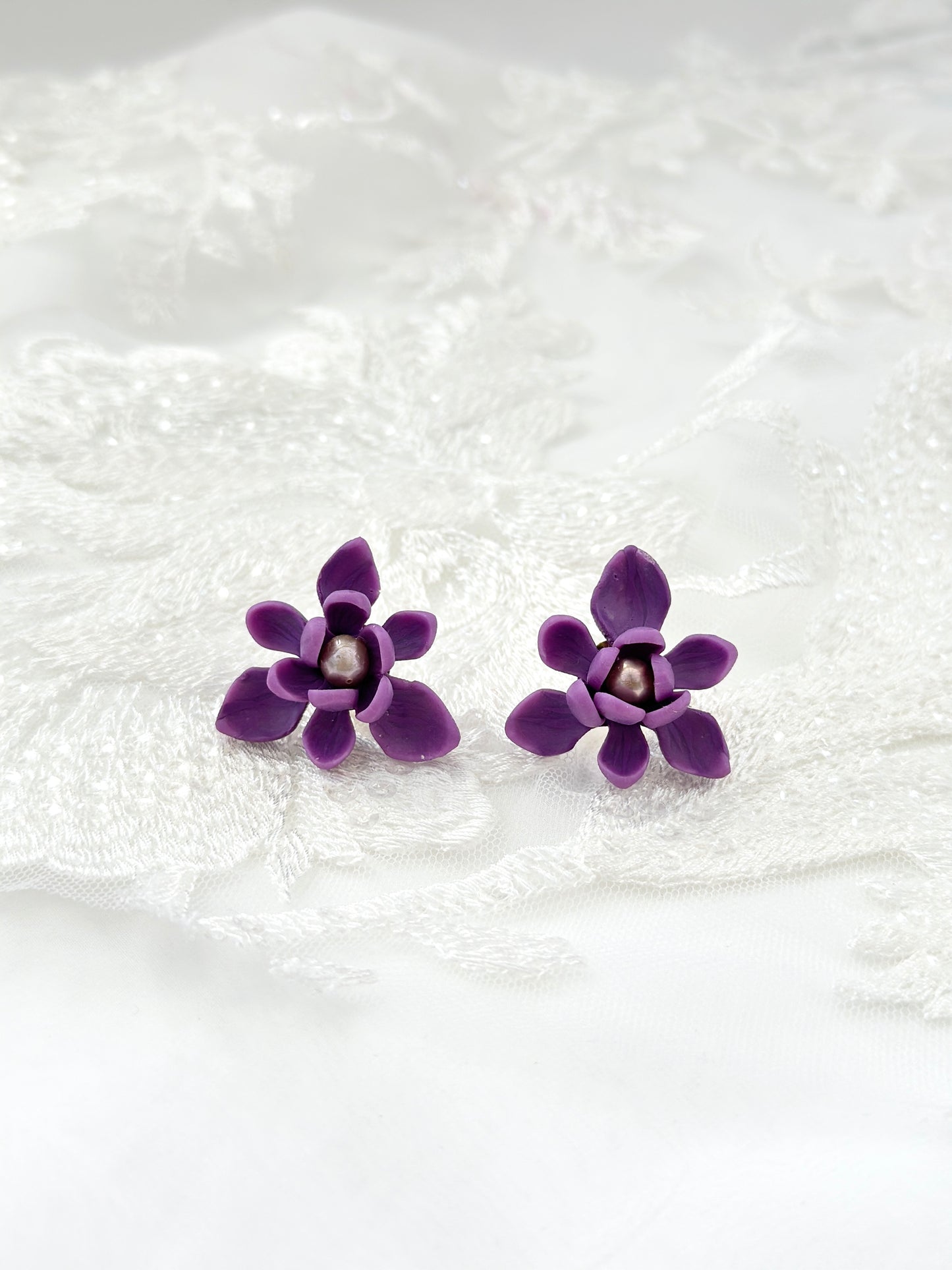 Ube Sampaguita Pearl Studs