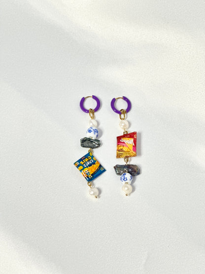Cheez Curls and Nova Pearl Hoop Dangling Earrings