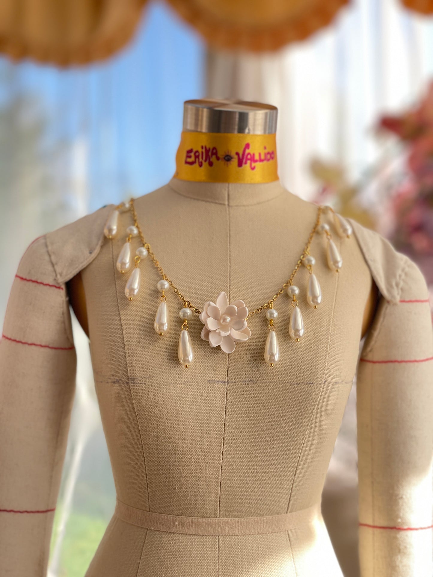 Sampaguita and Dangling Pearls Choker Necklace