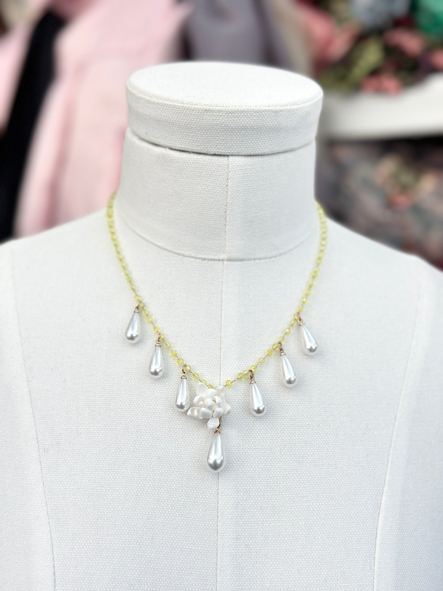 Sampaguita & Pearl Drops Choker Yellow Crystal Acrylic Necklace