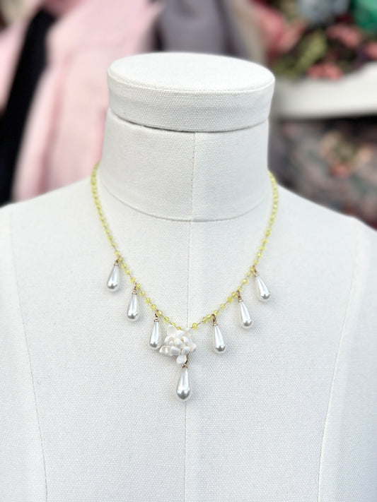 Sampaguita & Pearl Drops Choker Yellow Crystal Acrylic Necklace