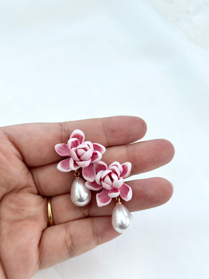 Pink Sampaguita Drop Pearl Earrings