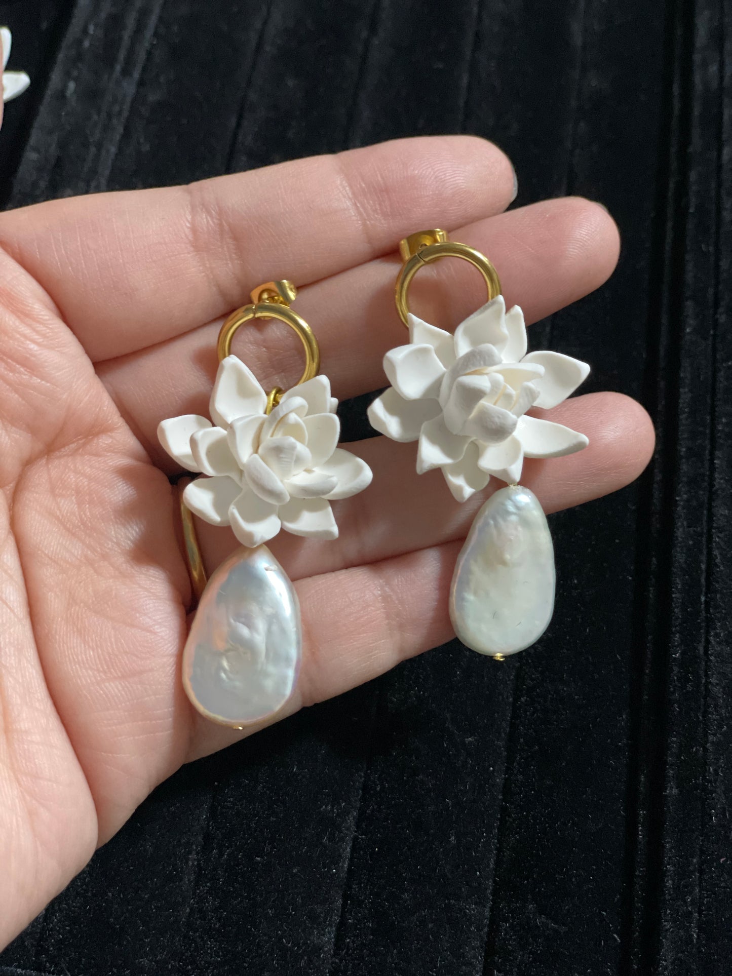 Gold Circle Sampaguita Dangling Stud Earrings