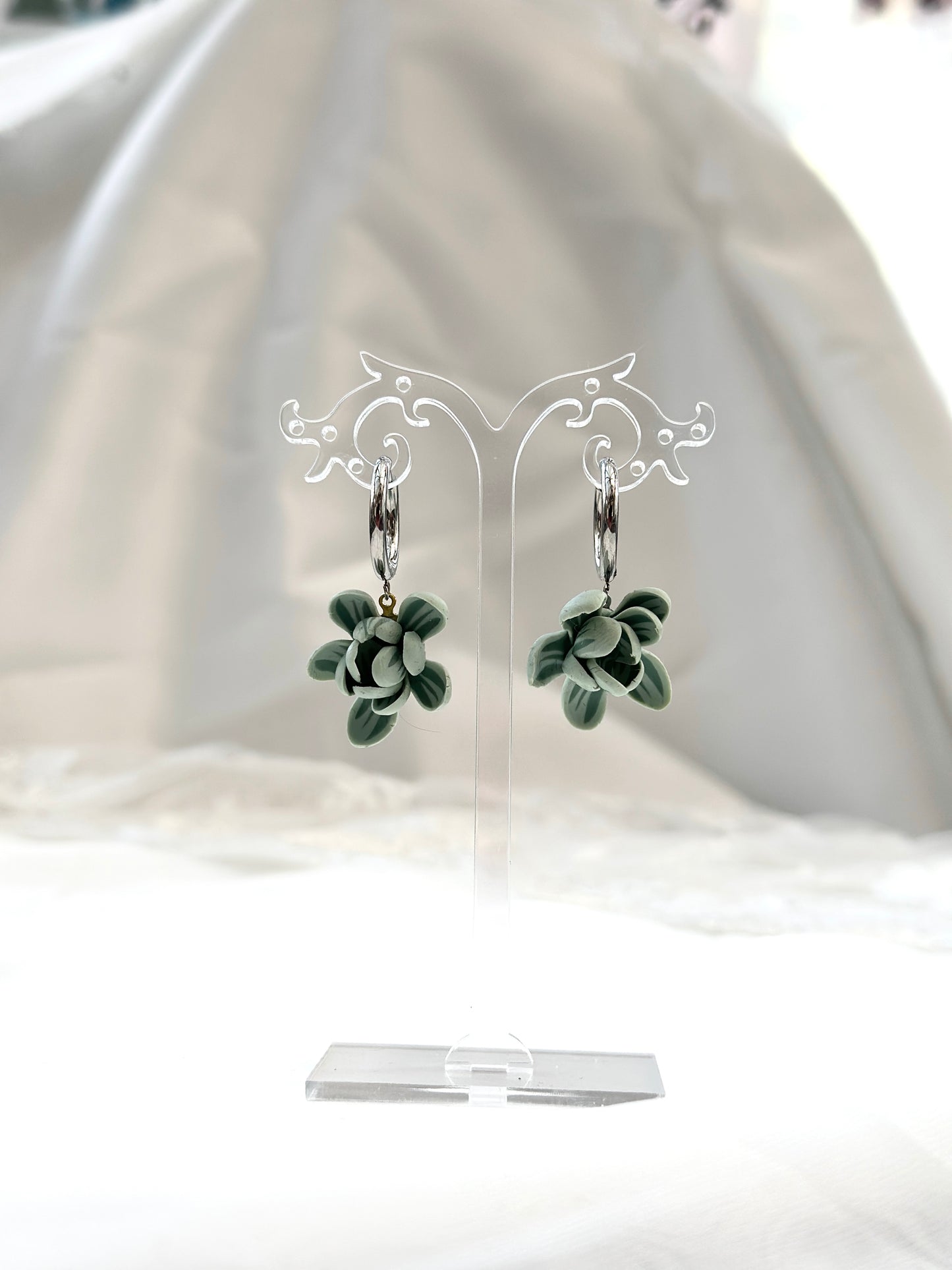 Sage Green Sampaguita Hoops