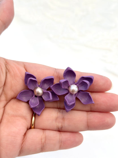 Ube Sampaguita Pearl Studs