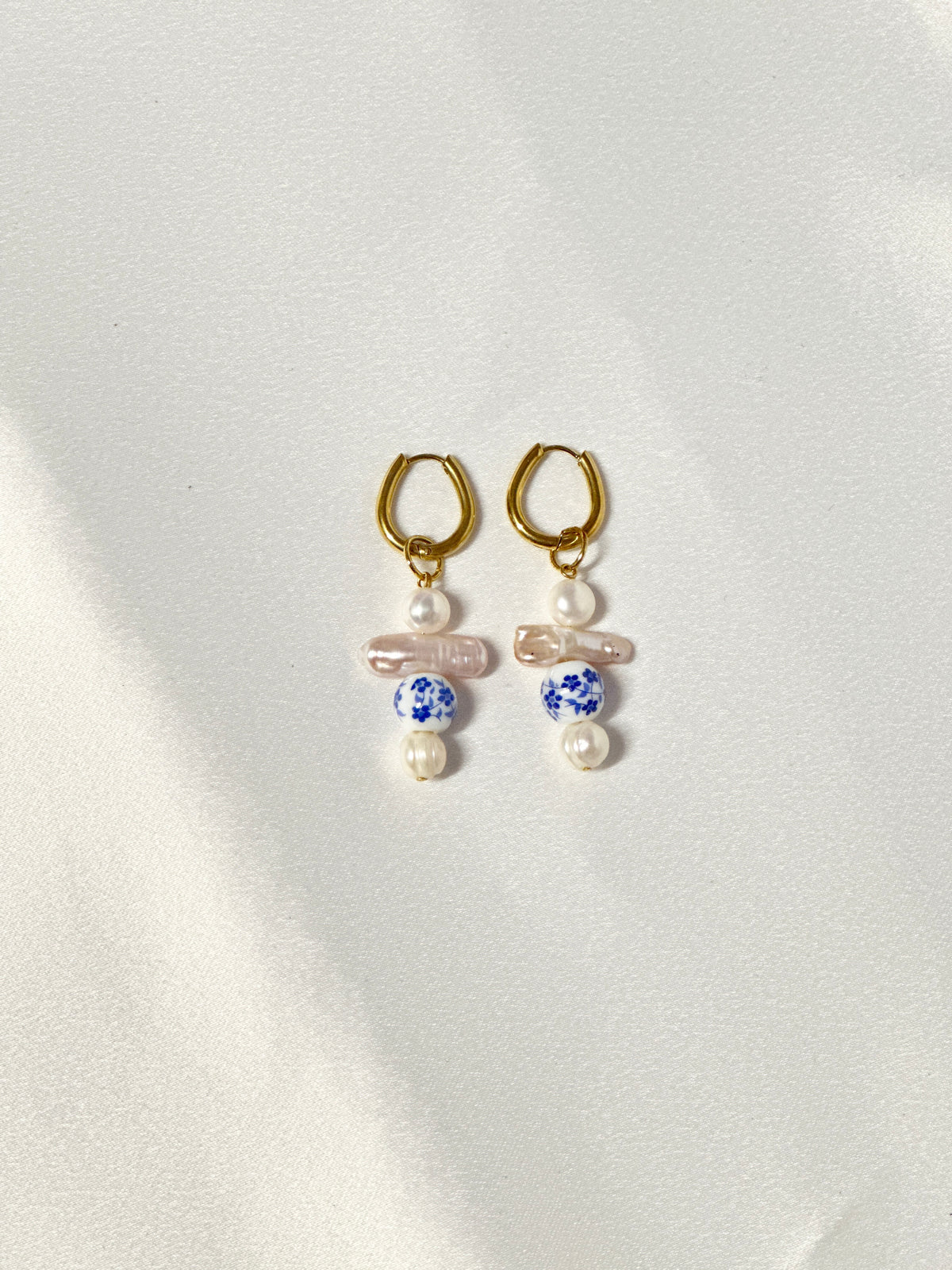 Porcelain, Baroque Pearls Hoop Drop Earrings