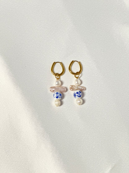 Porcelain, Baroque Pearls Hoop Drop Earrings