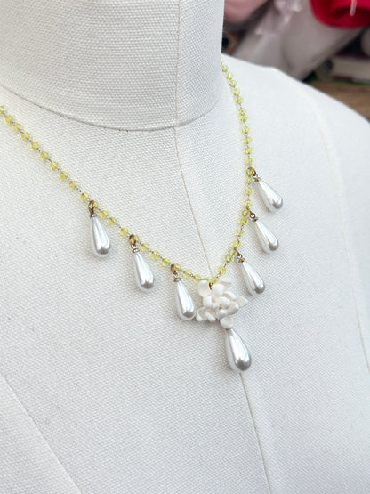 Sampaguita & Pearl Drops Choker Yellow Crystal Acrylic Necklace