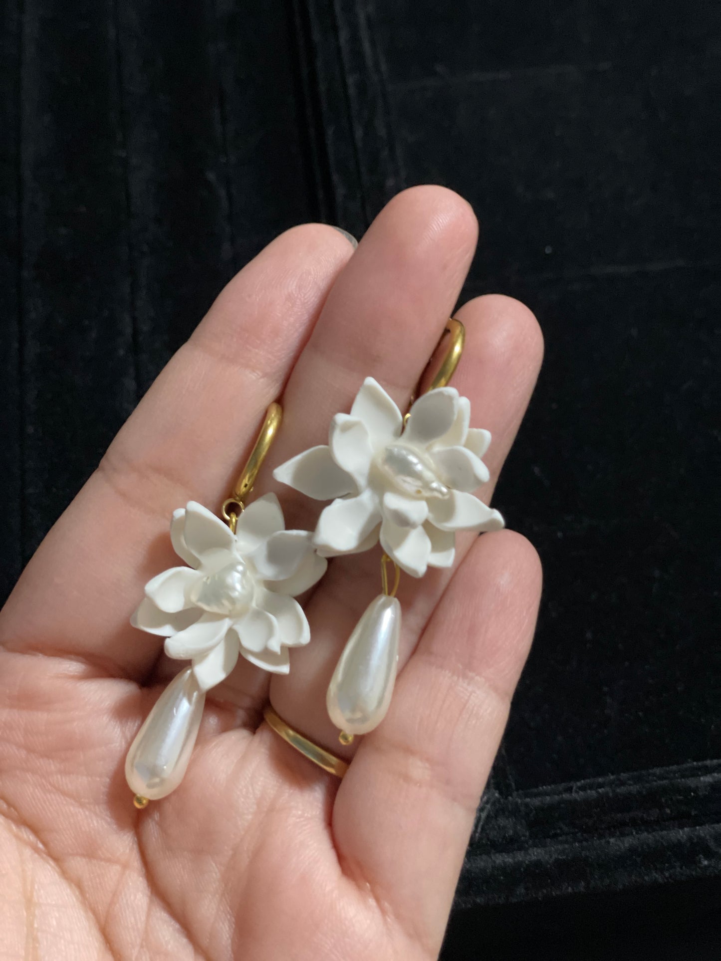 Gold Hoop Sampaguita with Pearl Dangling Earrings