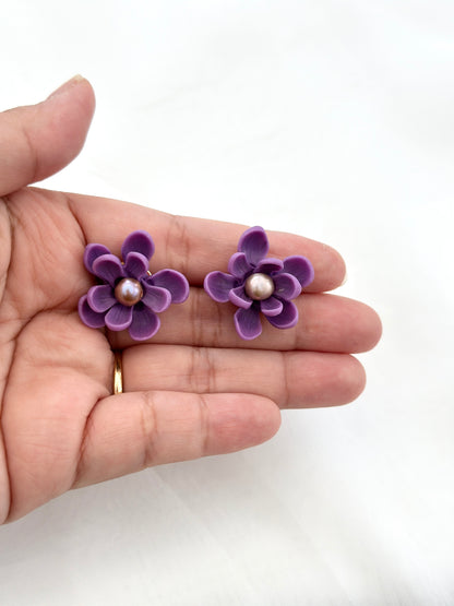 Ube Sampaguita Pearl Studs