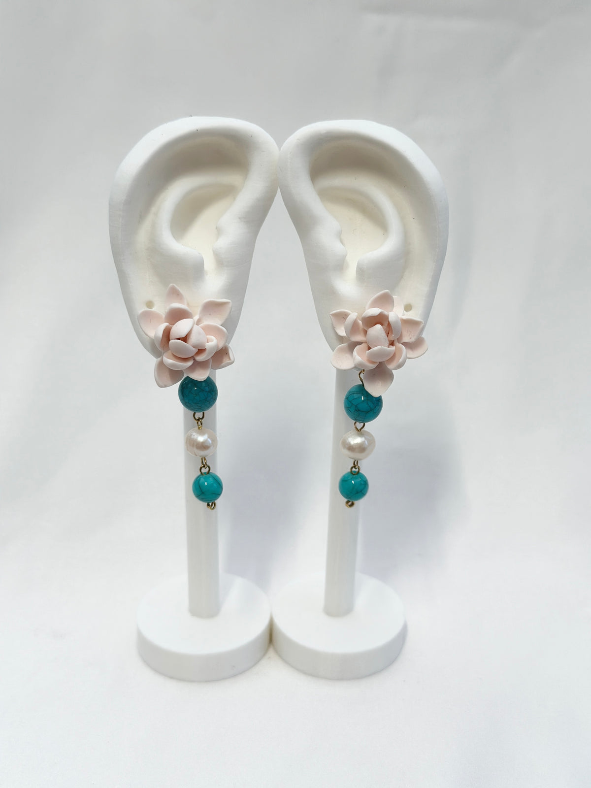 Sampaguita Pearl and Turquoise Dangle Stud Earrings