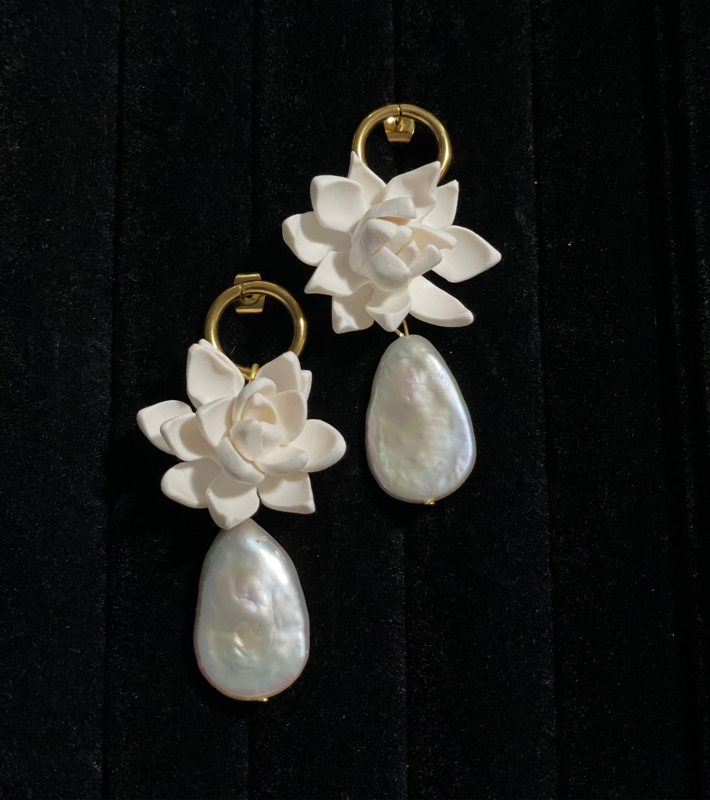 Gold Circle Sampaguita Dangling Stud Earrings