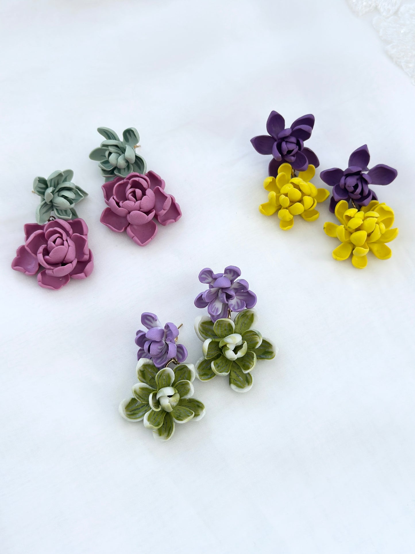 Ube Icecream And Matcha Floral Earrings