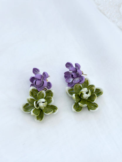 Ube Icecream And Matcha Floral Earrings