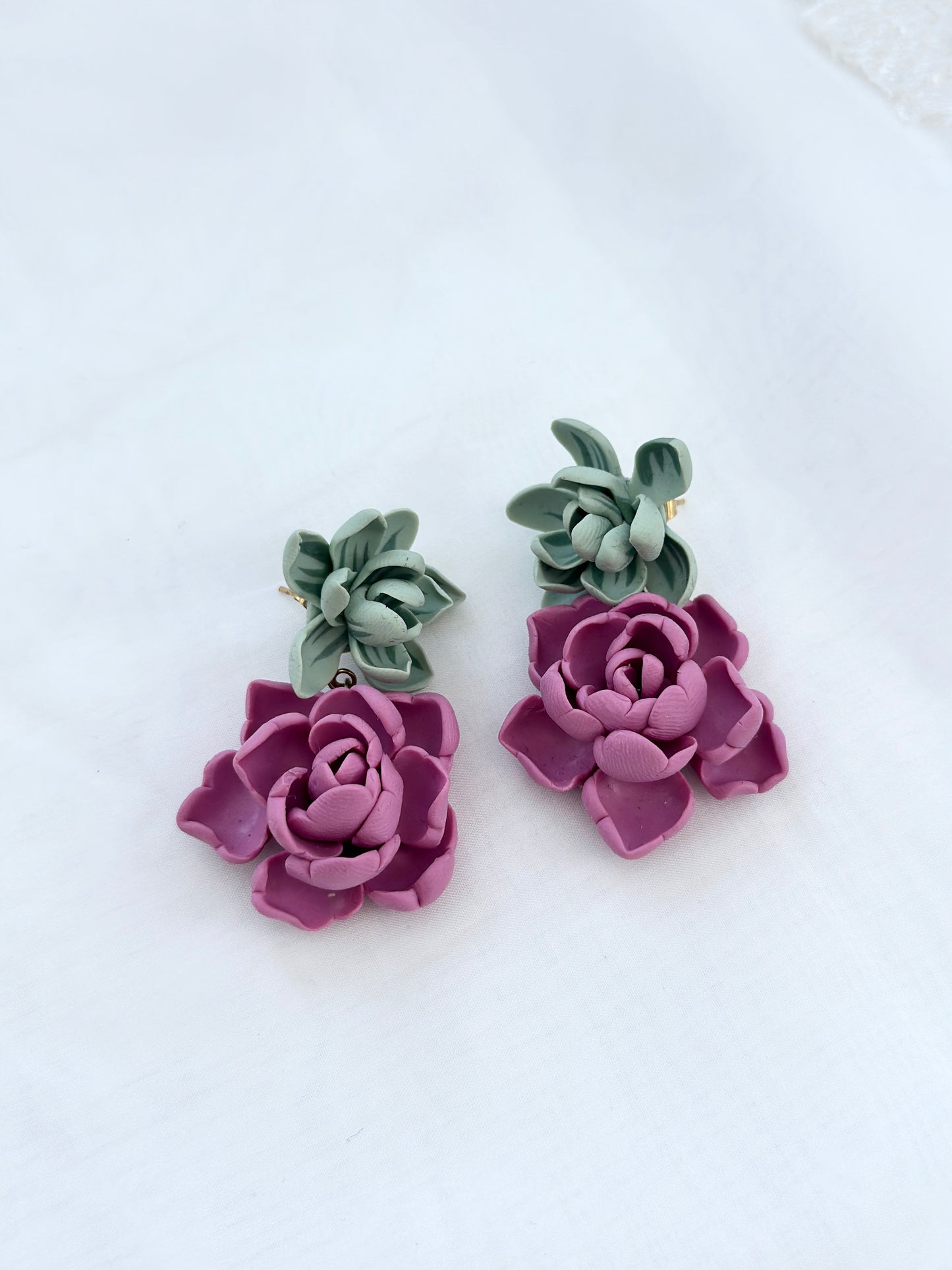 Sage Green and Mauve Pink Floral Earrings