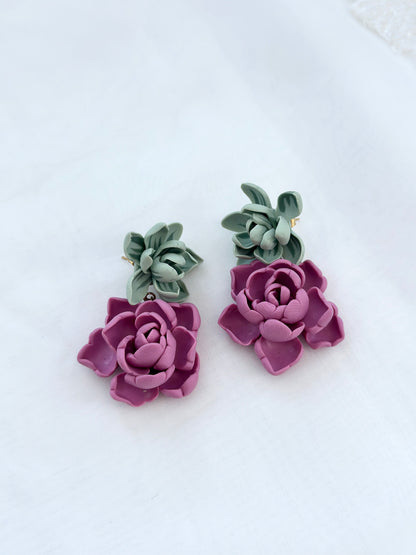 Sage Green and Mauve Pink Floral Earrings