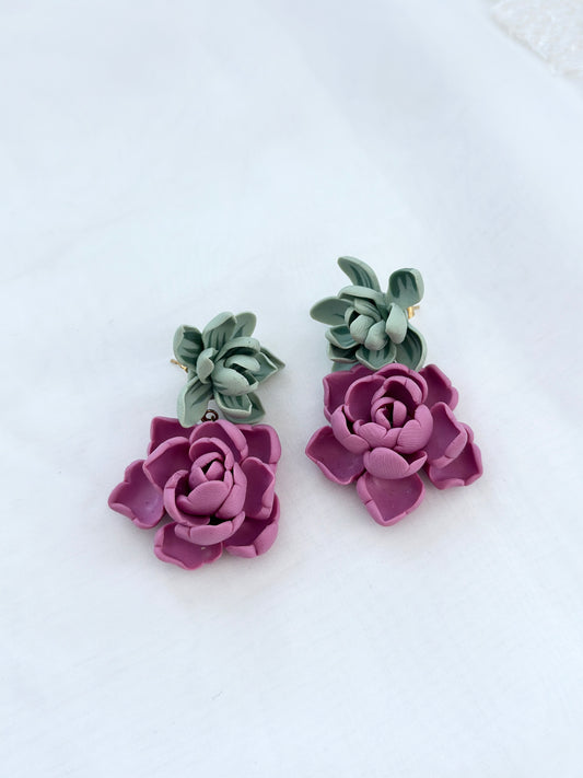 Sage Green and Mauve Pink Floral Earrings