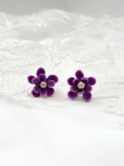 Ube Sampaguita Pearl Studs