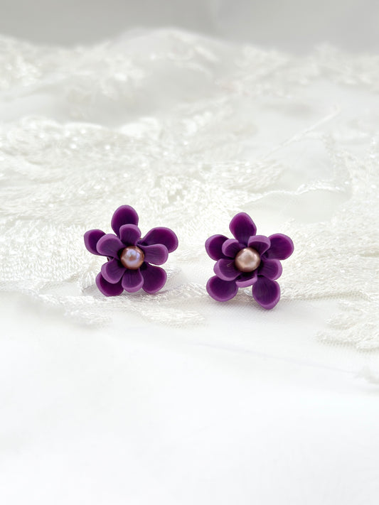 Ube Sampaguita Pearl Studs