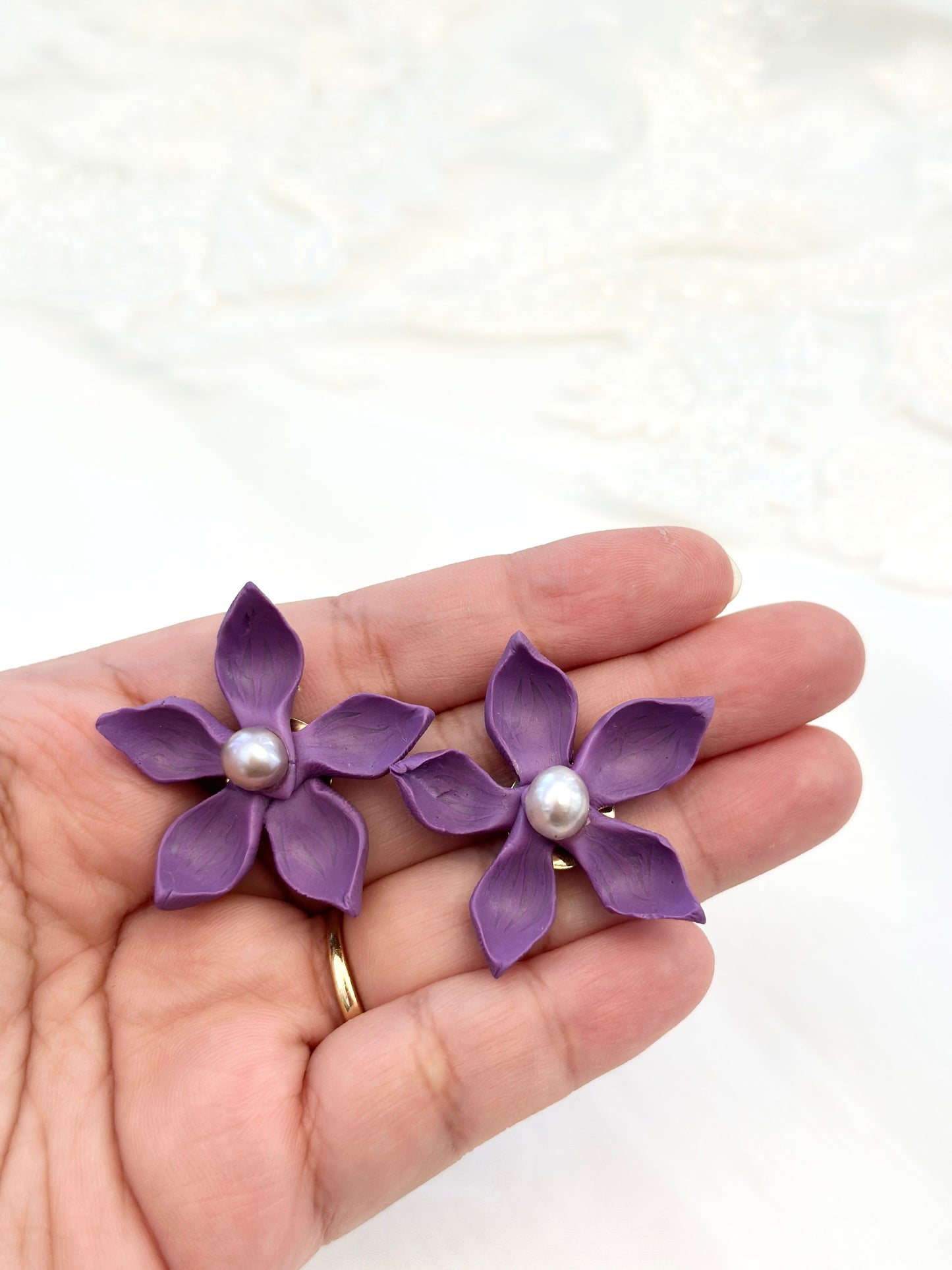 Ube Sampaguita With Pearl Centre Studs