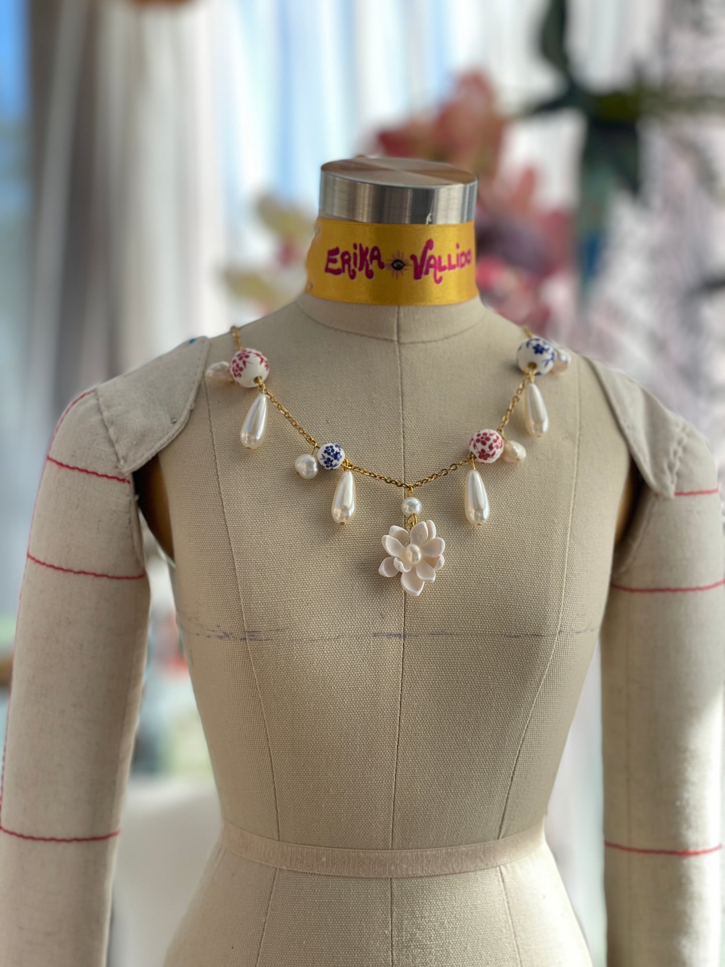 Sampaguita, Pearls, and Porcelain Necklace