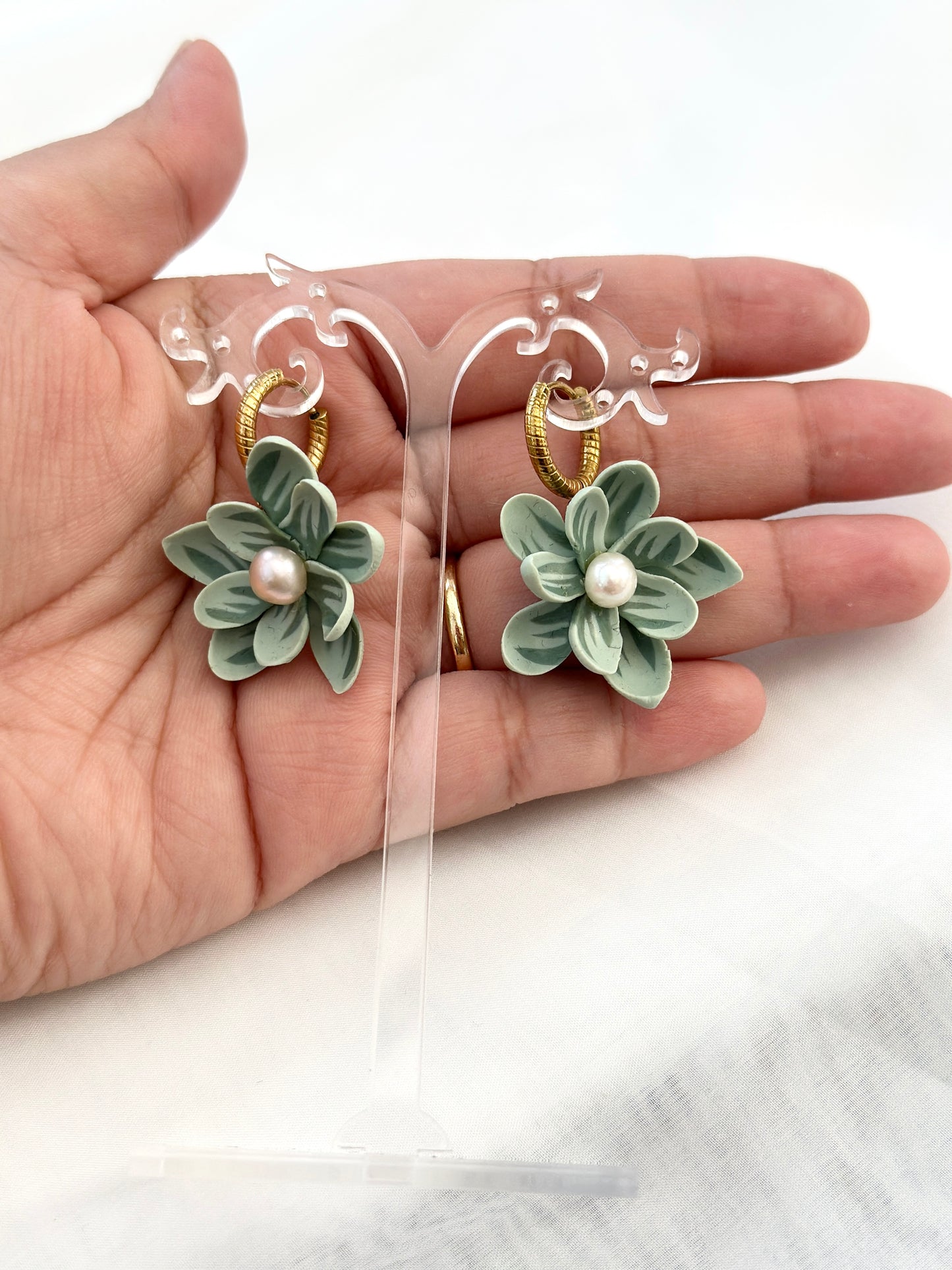 Sage Green Sampaguita with Upcycled Pearl Centre