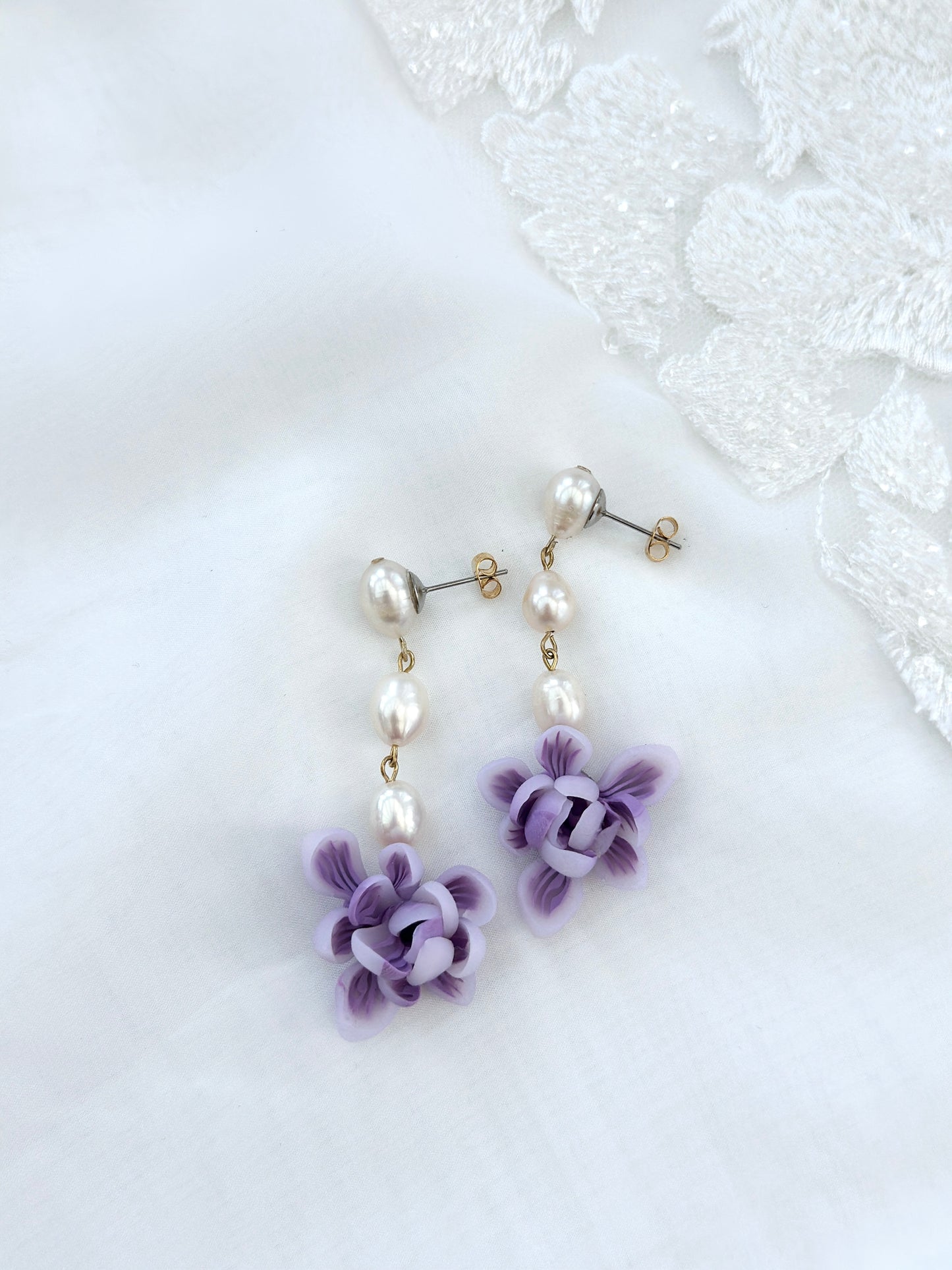 Pearls and Sampaguita Drop Earrings