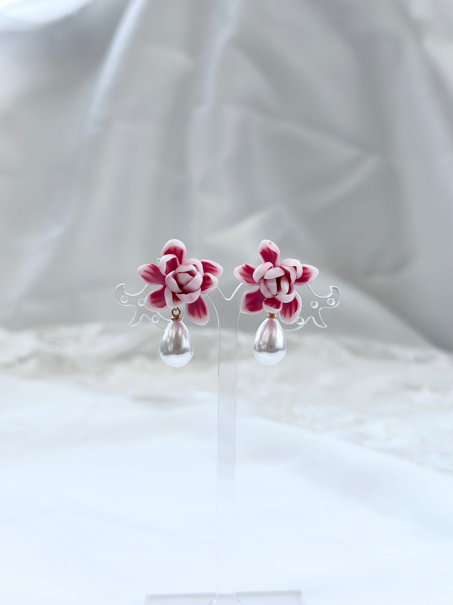 Pink Sampaguita Drop Pearl Earrings