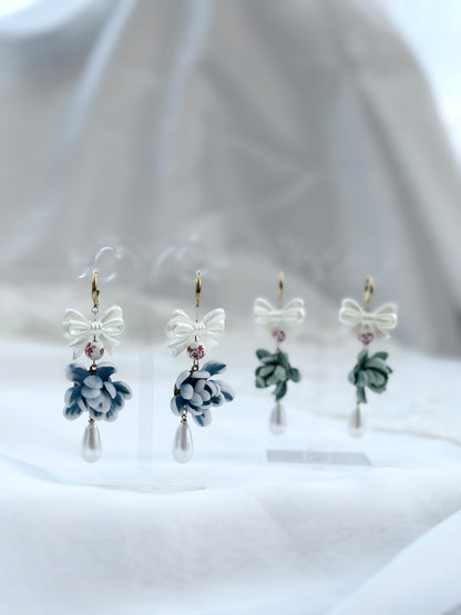 Bow, Sampaguita, and Pearls Drop Earrings