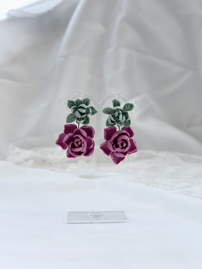 Sage Green and Mauve Pink Floral Earrings