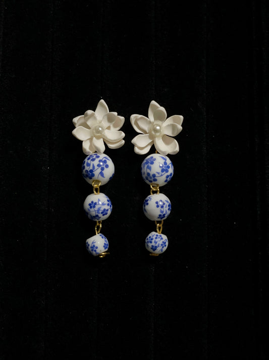 Sampaguita & Porcelain Dangling Earrings