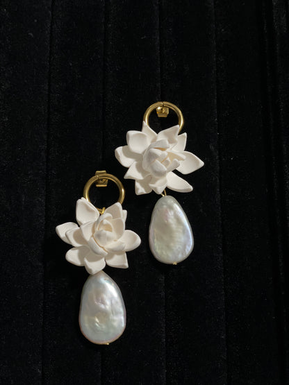 Gold Circle Sampaguita Dangling Stud Earrings